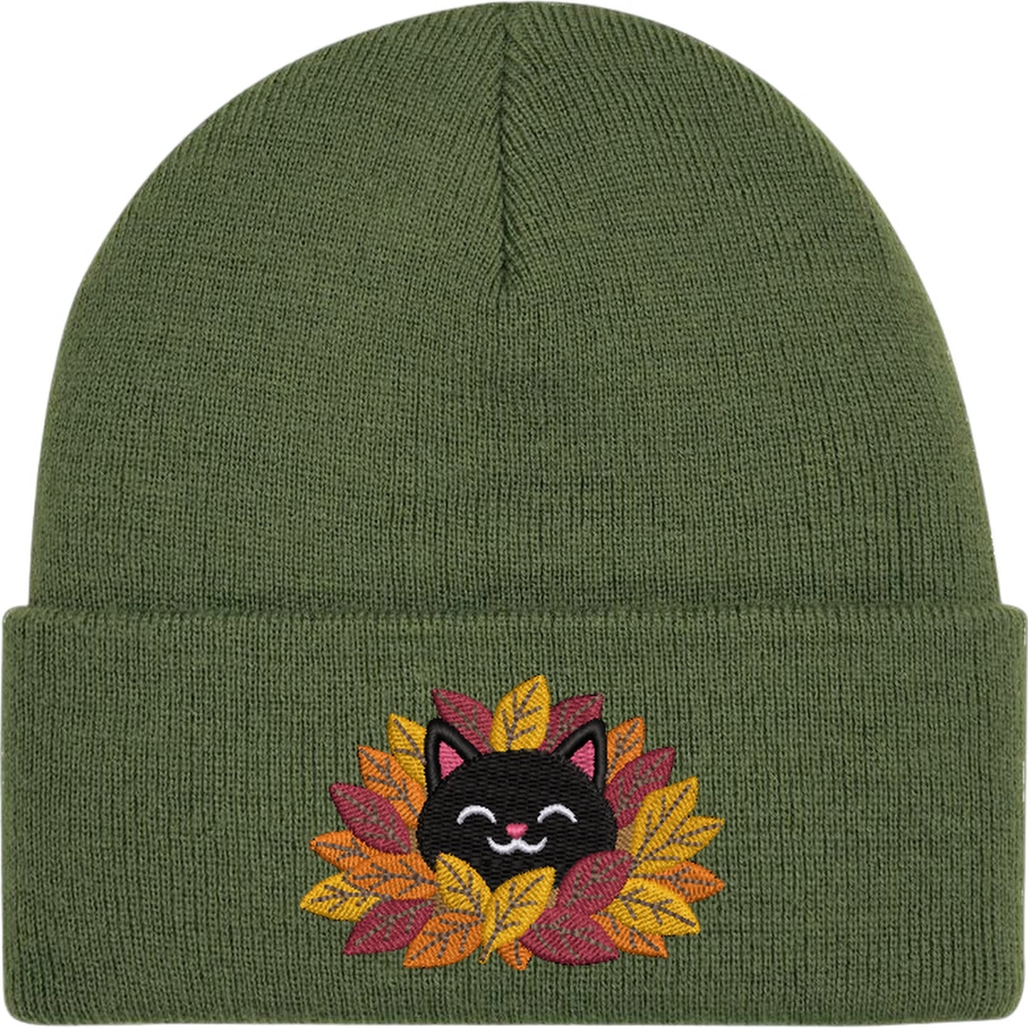 Autumn Leaves Cats Embroidered Beanie Hat