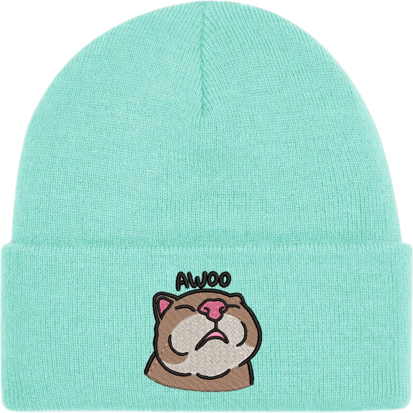 Awoo Cat Embroidered Beanie Hat