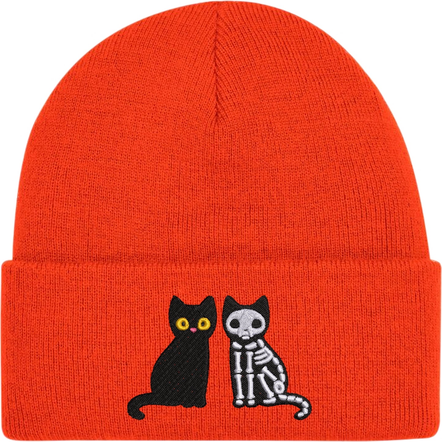 Cat And Skeleton Embroidered Beanie Hat