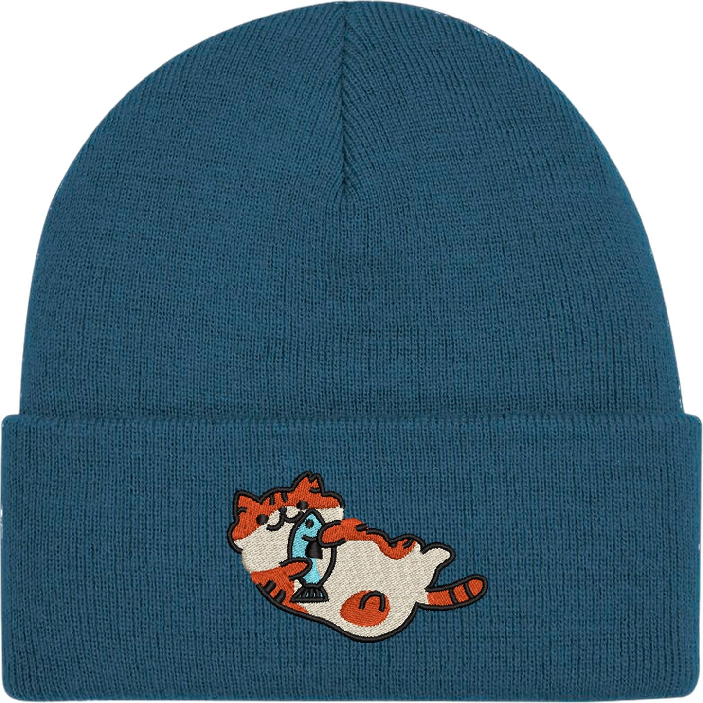 Cat With A Fish Embroidered Beanie Hat
