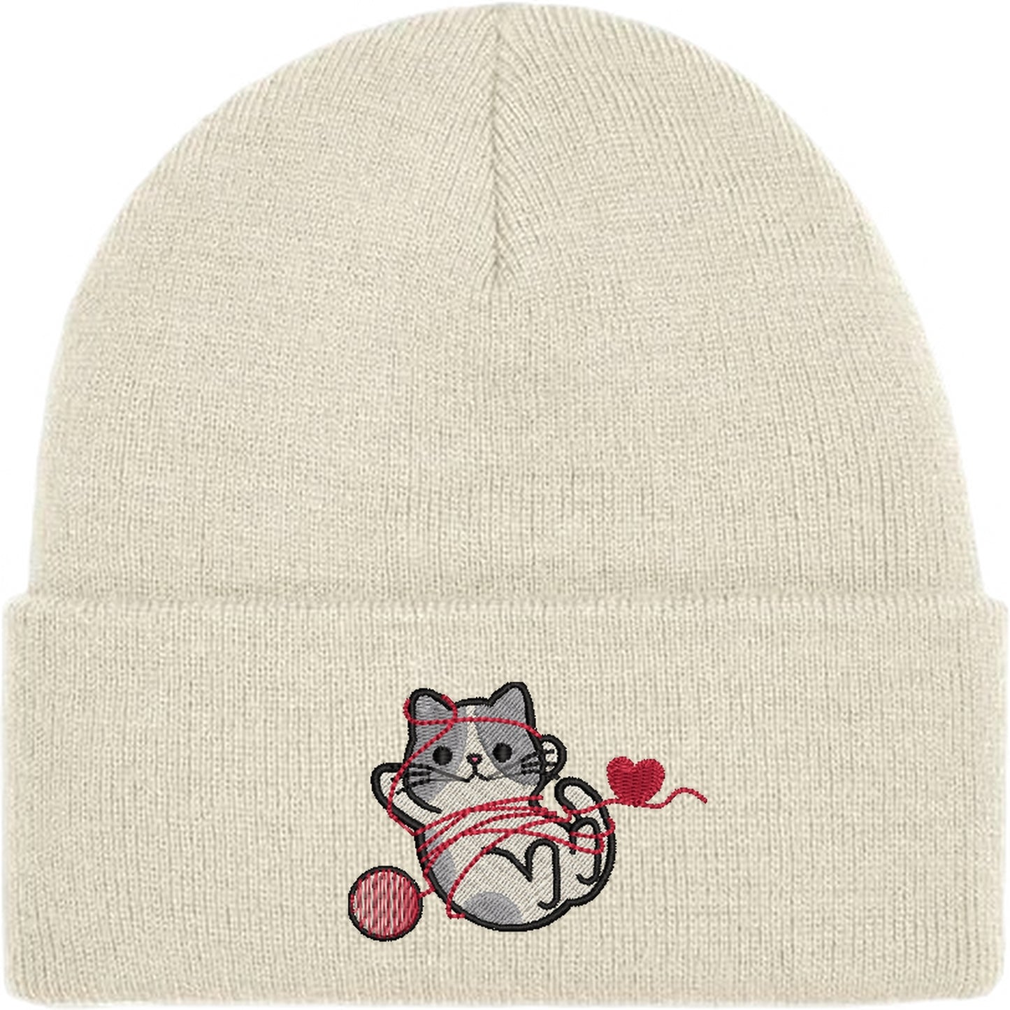 Cat With Heart String Embroidered Beanie Hat