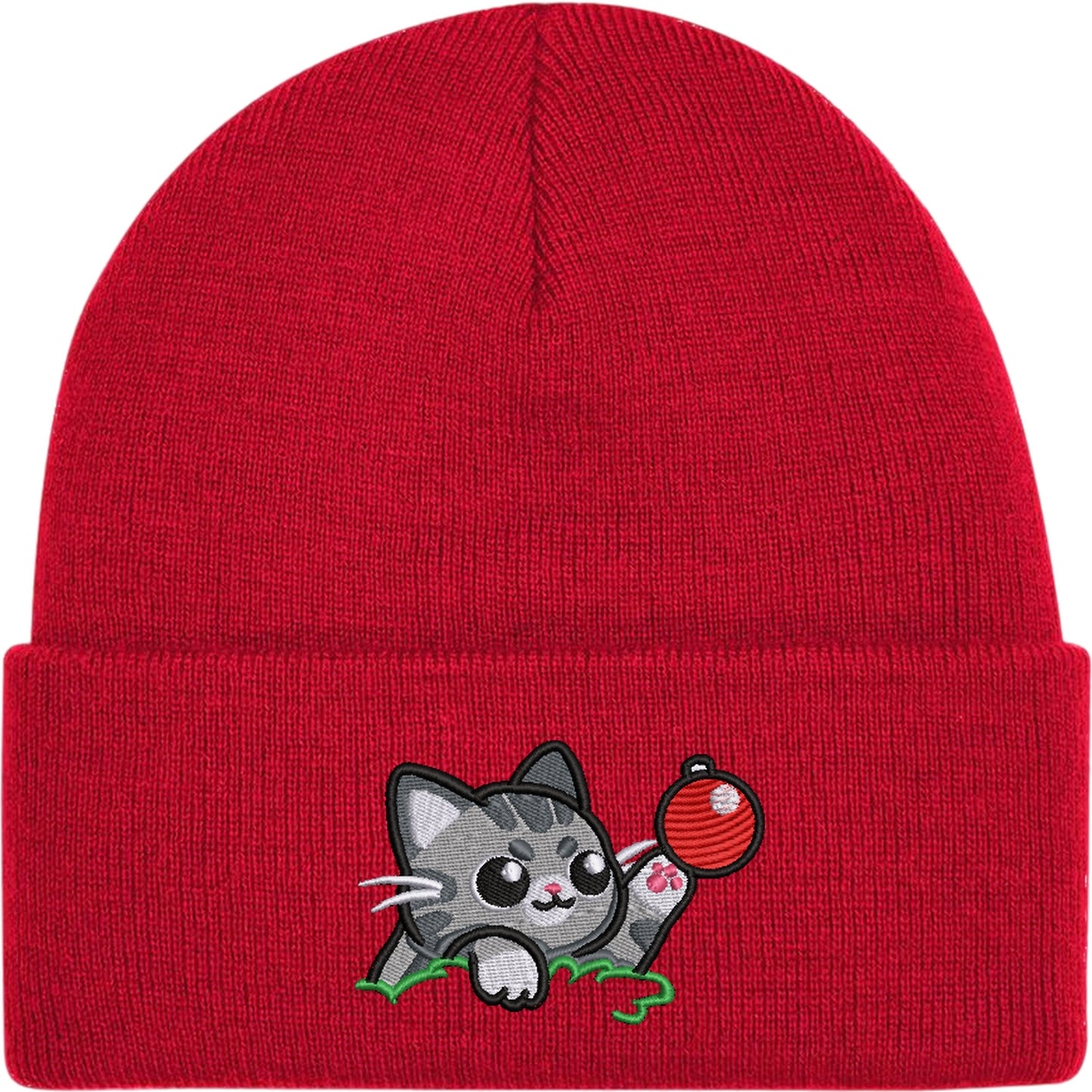 Christmas Bauble Cat Embroidered Beanie Hat