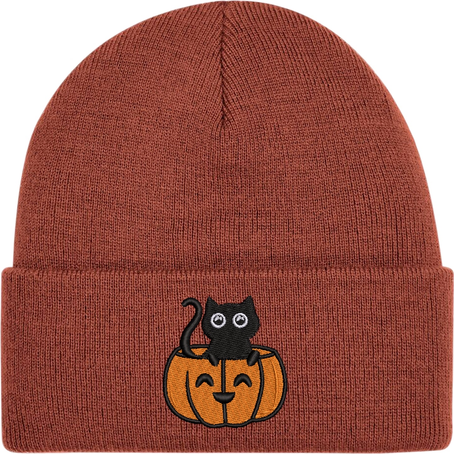 Cat In A Pumpkin Embroidered Beanie Hat