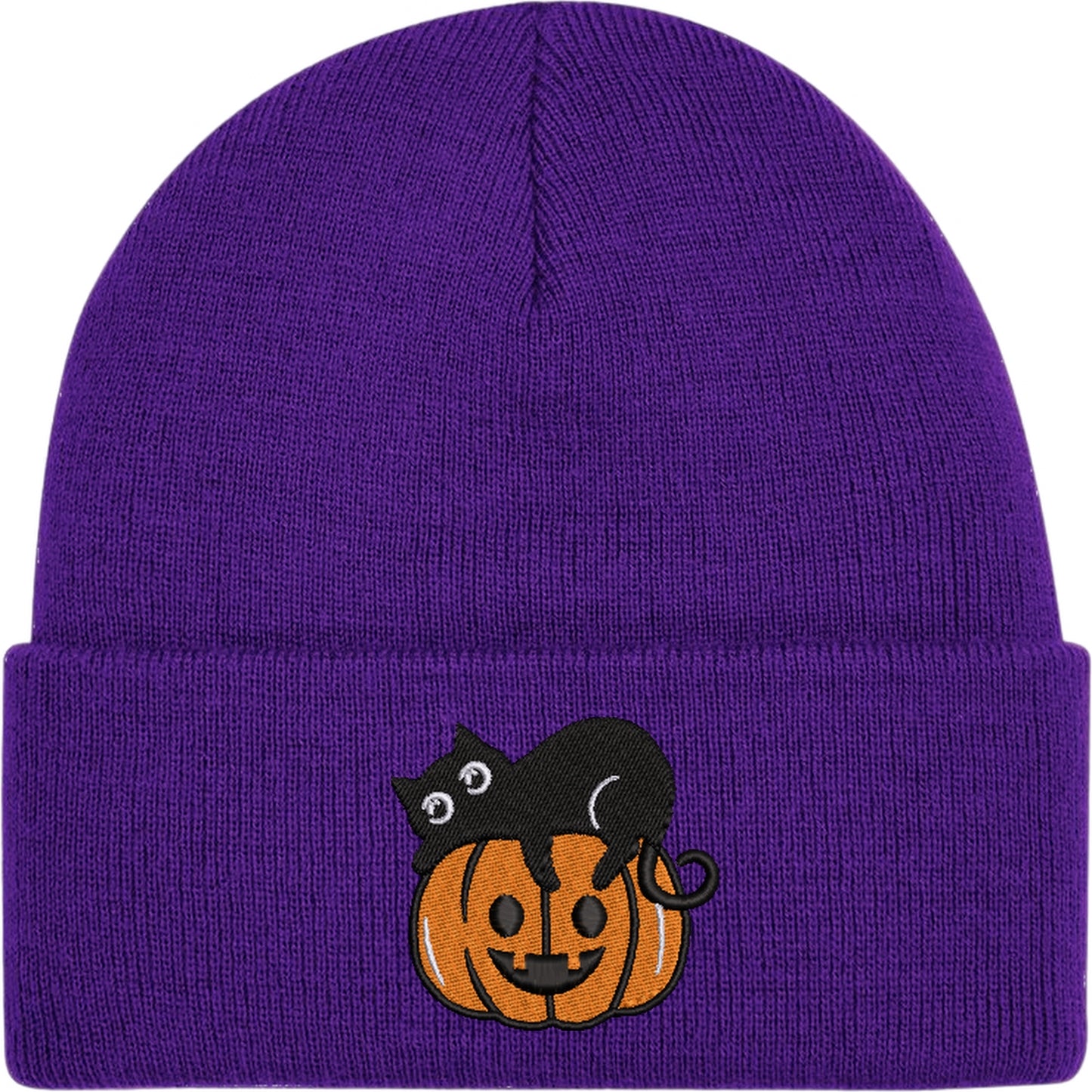Cheeky Pumpkin Cat Embroidered Beanie Hat