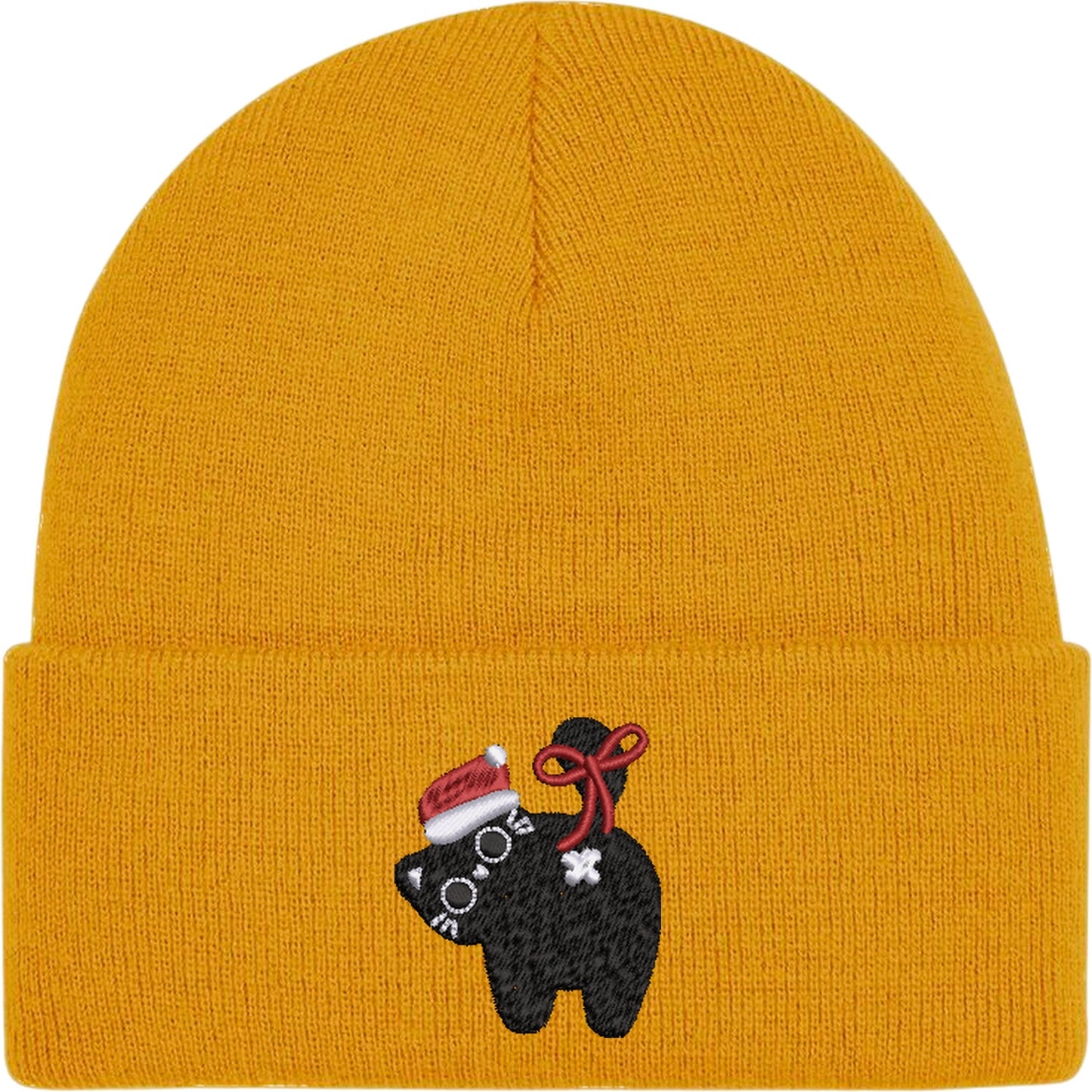 Christmas Black Cat Embroidered Beanie Hat