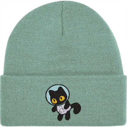Astronaut Cat Embroidered Beanie Hat