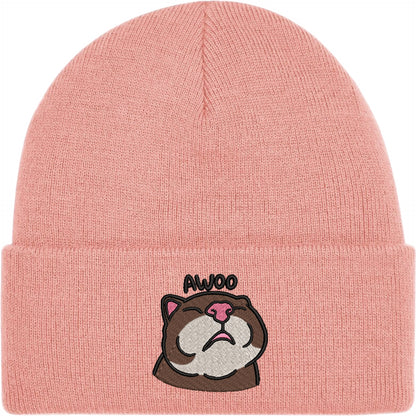 Awoo Cat Embroidered Beanie Hat