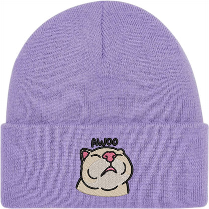 Awoo Cat Embroidered Beanie Hat