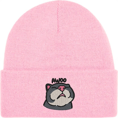 Awoo Cat Embroidered Beanie Hat