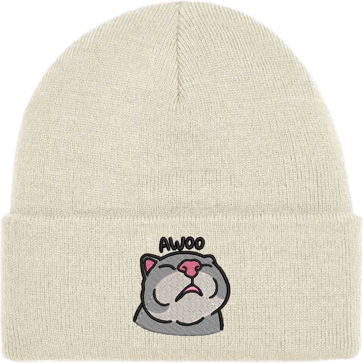 Awoo Cat Embroidered Beanie Hat