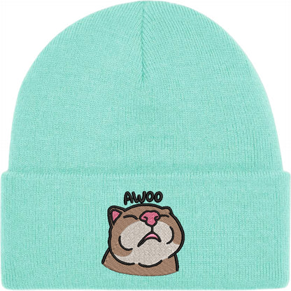 Awoo Cat Embroidered Beanie Hat
