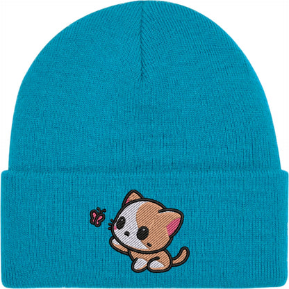 Cat And Butterfly Embroidered Beanie Hat