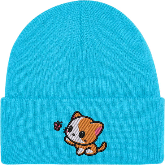 Cat And Butterfly Embroidered Beanie Hat