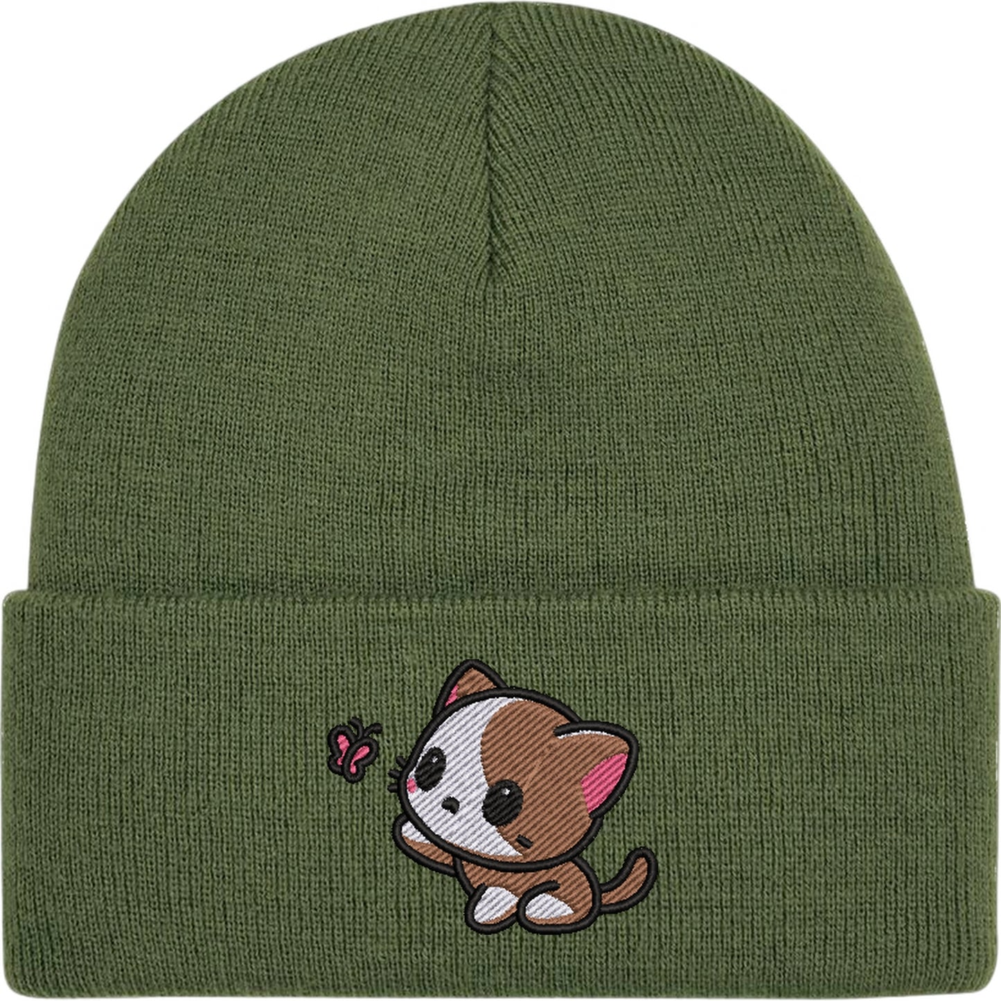 Cat And Butterfly Embroidered Beanie Hat