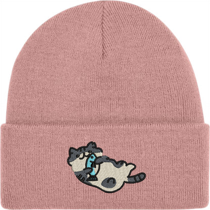 Cat With A Fish Embroidered Beanie Hat