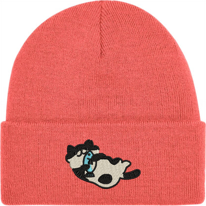 Cat With A Fish Embroidered Beanie Hat