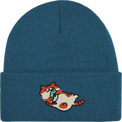 Cat With A Fish Embroidered Beanie Hat
