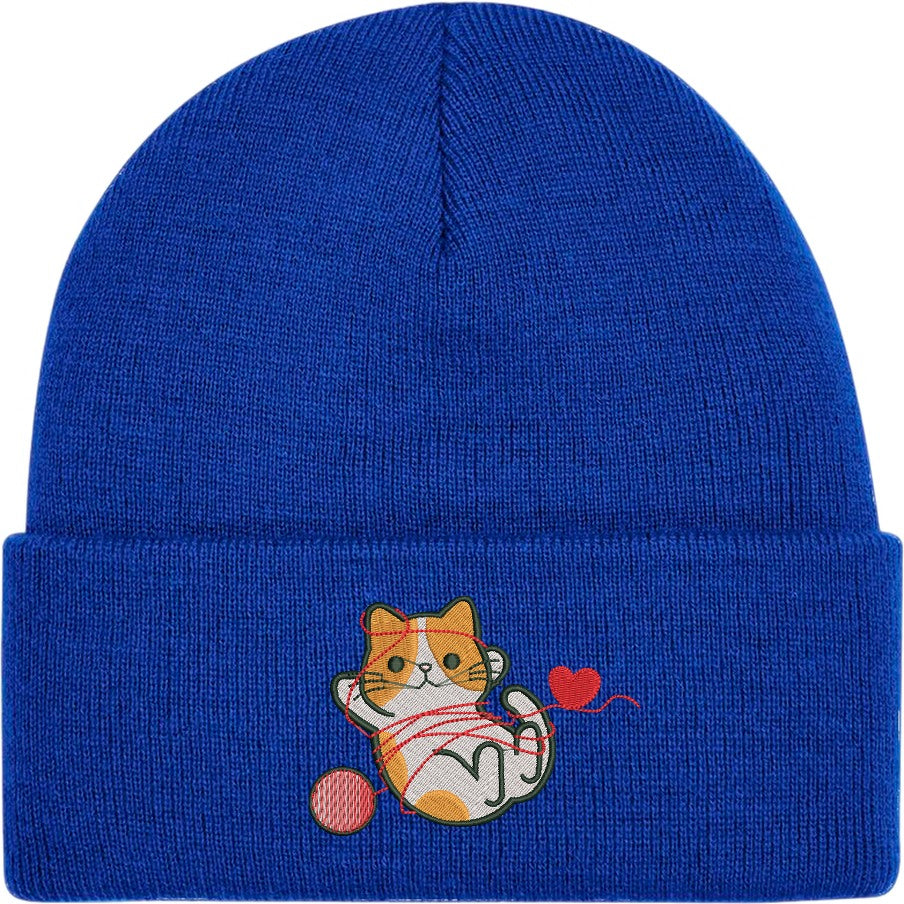 Cat With Heart String Embroidered Beanie Hat