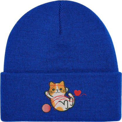 Cat With Heart String Embroidered Beanie Hat