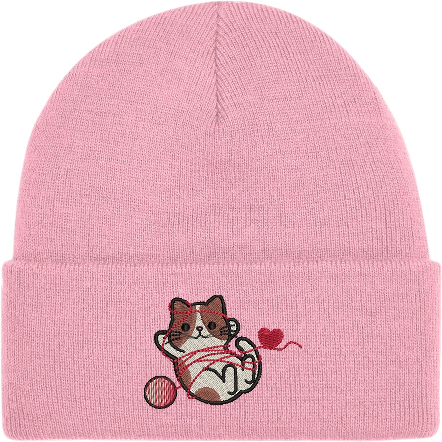 Cat With Heart String Embroidered Beanie Hat