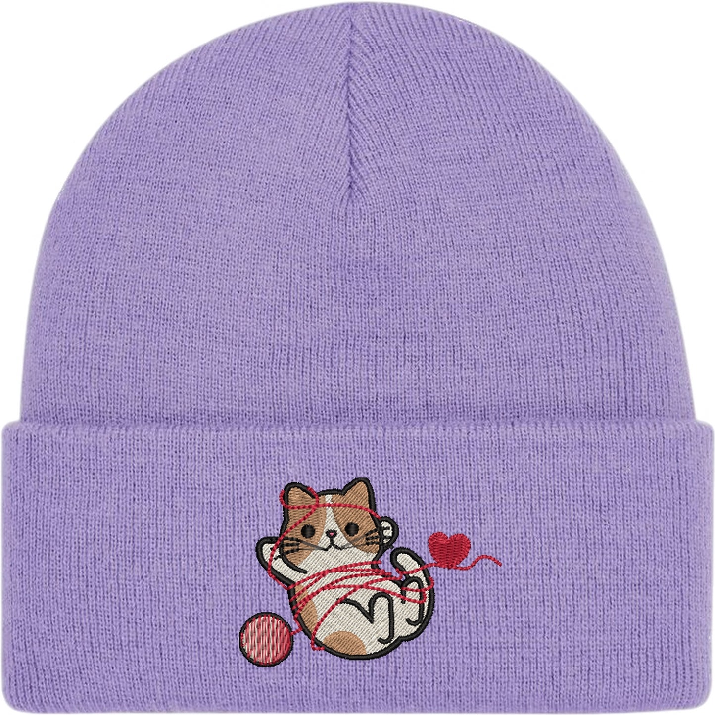 Cat With Heart String Embroidered Beanie Hat