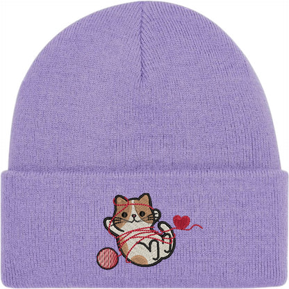 Cat With Heart String Embroidered Beanie Hat