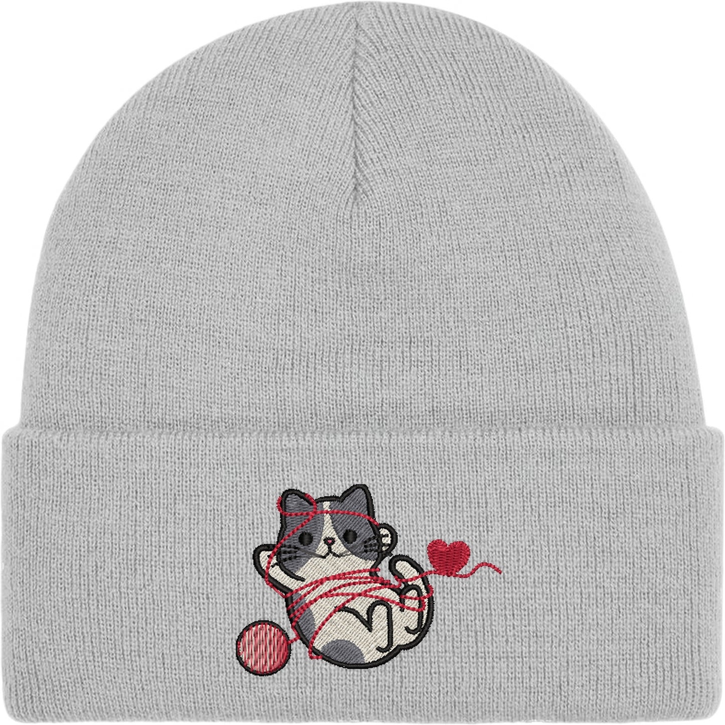 Cat With Heart String Embroidered Beanie Hat