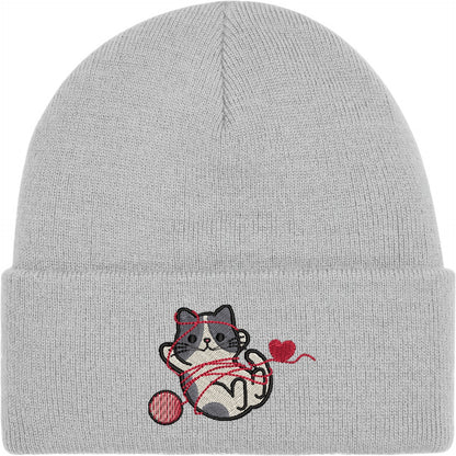 Cat With Heart String Embroidered Beanie Hat