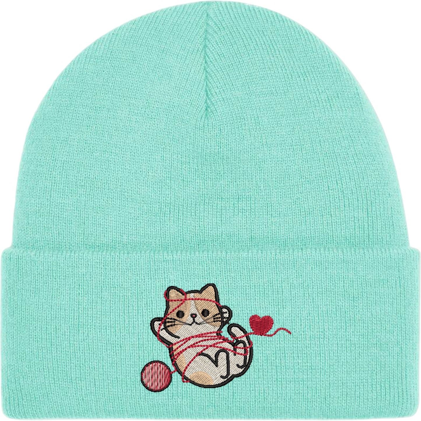 Cat With Heart String Embroidered Beanie Hat