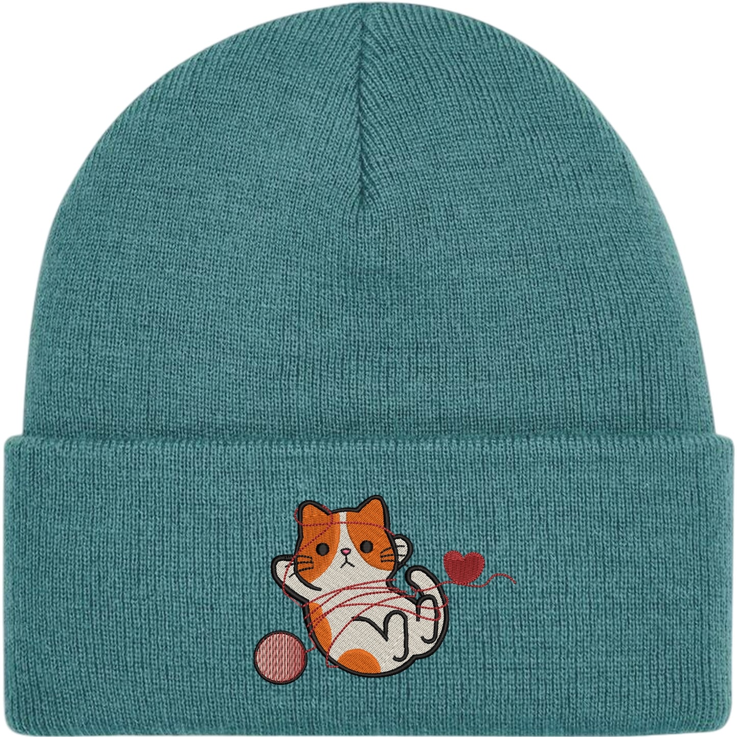 Cat With Heart String Embroidered Beanie Hat