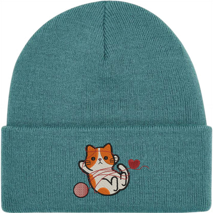 Cat With Heart String Embroidered Beanie Hat