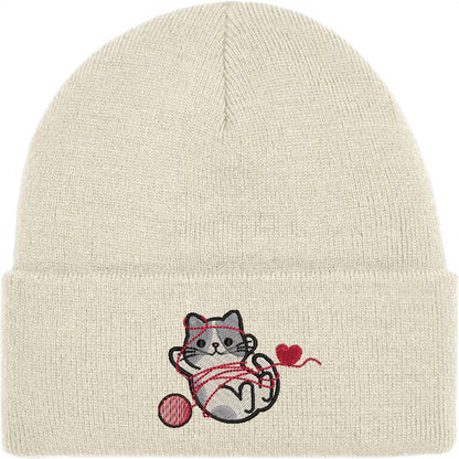 Cat With Heart String Embroidered Beanie Hat
