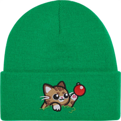Christmas Bauble Cat Embroidered Beanie Hat