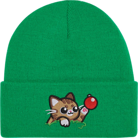 Christmas Bauble Cat Embroidered Beanie Hat