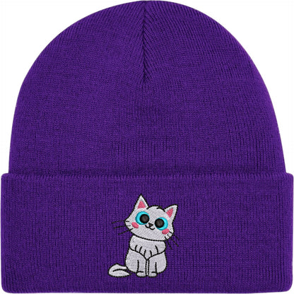 Cartoon Cat 2 Embroidered Beanie Hat