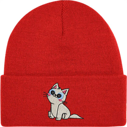 Cartoon Cat 3 Embroidered Beanie Hat