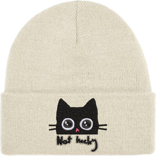 Not Lucky Black Cat Embroidered Beanie Hat