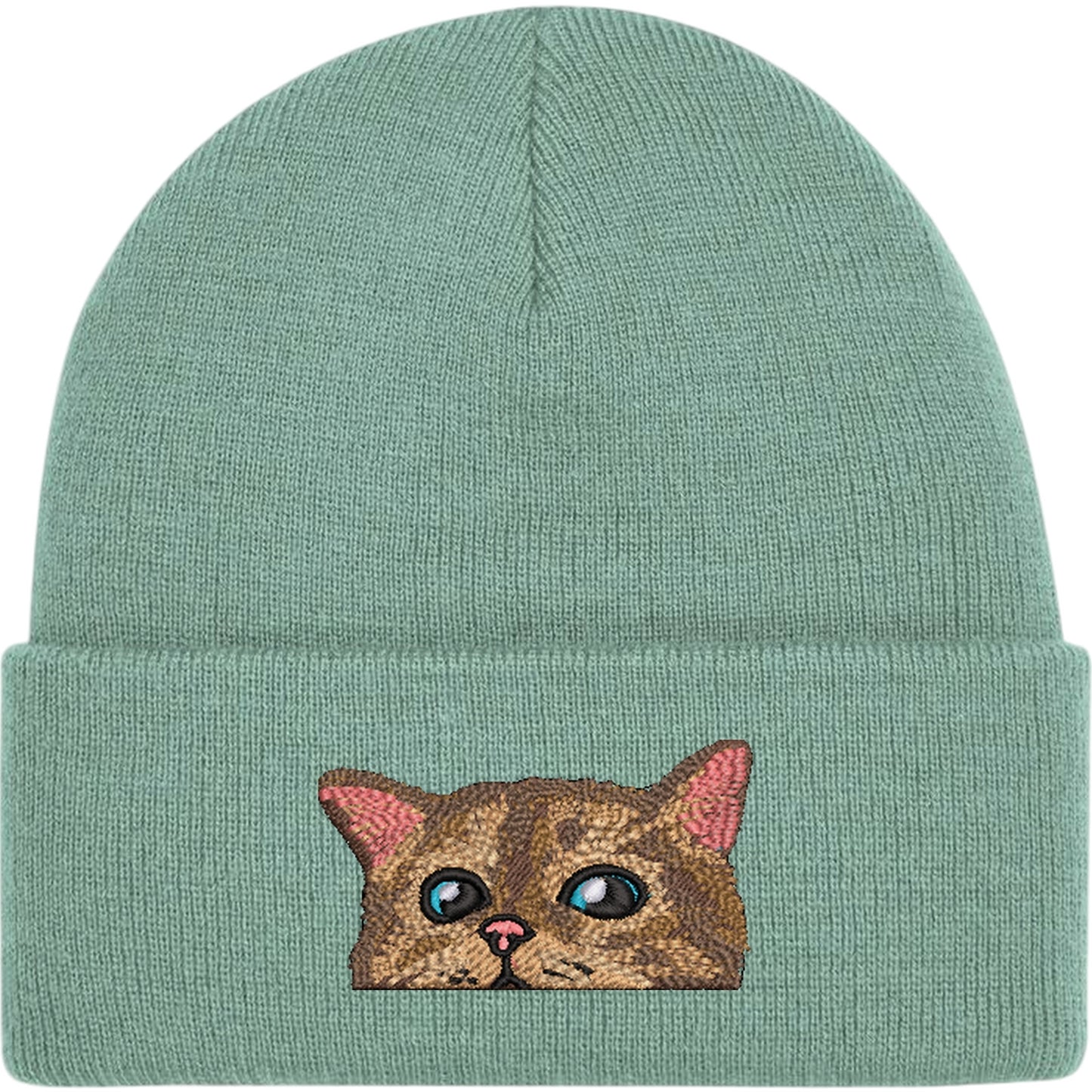 Cheeky Peeking Cat Embroidered Beanie Hat