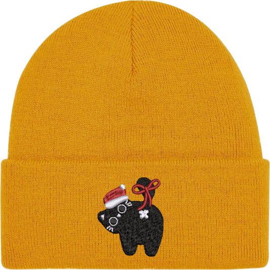 Christmas Black Cat Embroidered Beanie Hat