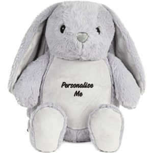 Personalised Embroidered Grey Rabbit Soft Toy