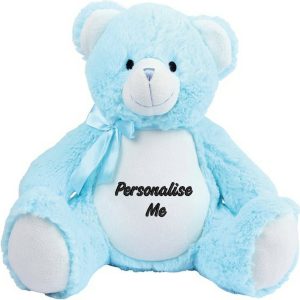 Personalised Embroidered Mumbles Blue Baby Bear Soft Toy
