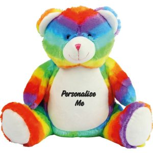 Personalised Embroidered Mumbles Rainbow Bear Soft Toy