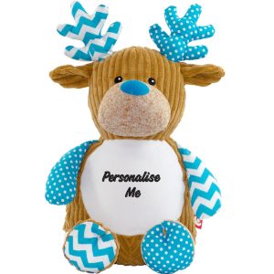 Personalised Embroidered Sensory Blue Reindeer Soft Toy