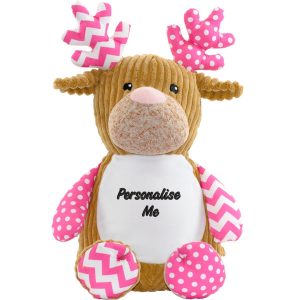 Personalised Embroidered Sensory Pink Reindeer Soft Toy