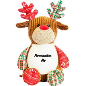 Personalised Embroidered Sensory Tartan Reindeer Soft Toy